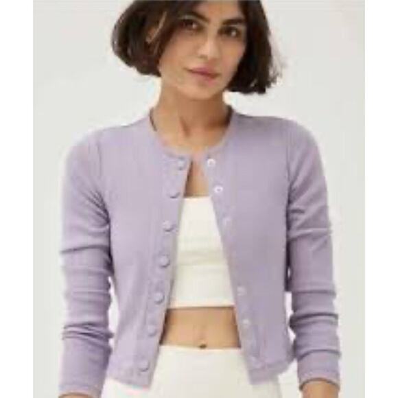 Outdoor Voices Women's Size Small CozyRib Cropped Cardigan Sweater Earl Grey NWT - Picture 1 of 5